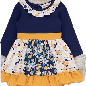 Charming Floral Kids Dress in Navy and Yellow